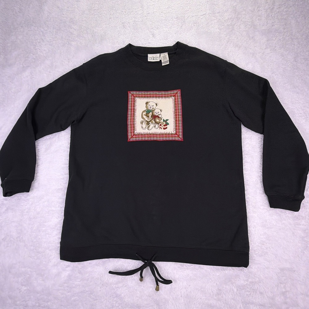 Villager Sport Liz Claiborne Christmas Bears Black Sweatshirt Womens Medium